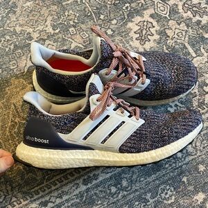 adidas Multicolor Knit Ultra Boost Sneakers with Pink Laces